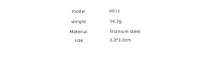 Detail view of gold-plated titanium steel earrings showing model P913 and 3x3cm dimensions