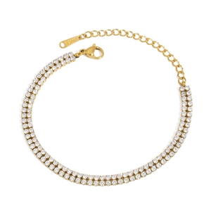 Double row CZ tennis bracelet in gold stainless steel with adjustable lobster clasp