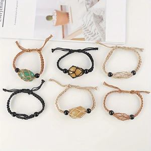 Braccialetti in corda intrecciata a mano con pietre naturali e design a rete regolabile