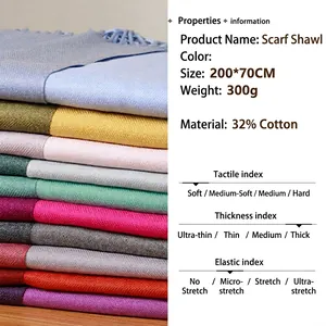 Soft 200x70cm double-sided cashmere-feel scarf in multiple colors for winter warmth