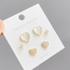 Heart Shaped Copper Stud Earrings With 925 Sterling Silver Earring Post Rhinestone Inlaid Cat Eye Fashion Jewelry For Women