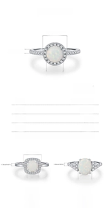 Detailed measurement specifications for S925 sterling silver opal rings in various styles