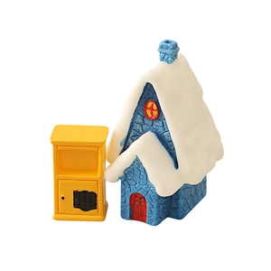 Miniature resin blue snow house and yellow mailbox creative Christmas decor model