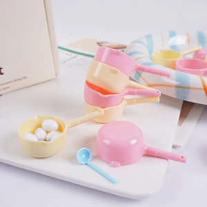 Miniature dollhouse colorful long-handled ladles and pan set for pretend kitchen play