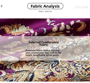 Close-up of purple French vintage fabric with classical floral and Bohemian patterns
