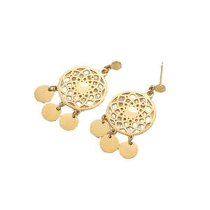 Golden stainless steel dreamcatcher drop earrings with bohemian geometric tassel pendants