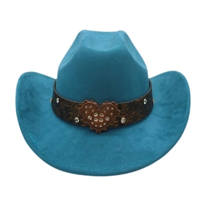 Western Cowboy Hat Suede Vintage Heart Rhinestone Buckle Embossed Leather Band Jazz Fedora Accessories