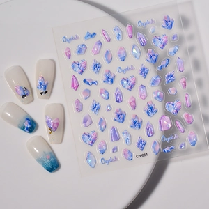 Adesivi per nail art 3D a rilievo con cristalli aurora e forme a cuore, modello Co-051