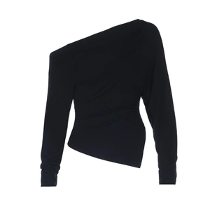 Slim fit black off-shoulder long sleeve top with soft fabric for casual everyday wear
