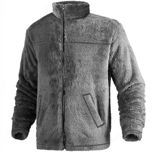 Men's dark gray stand collar polar fleece jacket with full zipper and side pockets