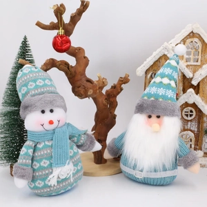 Weihnachts-Schneemann und Weihnachtsmann Plüschpuppen Set für festliche Tischdekoration