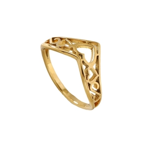 Bague en acier inoxydable dorée en V avec motif de cœur évidé et design filigrane
