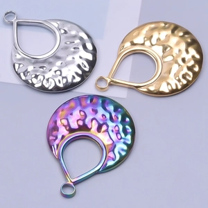 Textured irregular round hammered metal pendants in gold, silver and rainbow finish