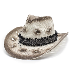 Western Cowboy Straw Hat Hollow Out Breathable Gradient Paper Sun Fedora For Summer Beach Travel Outdoor