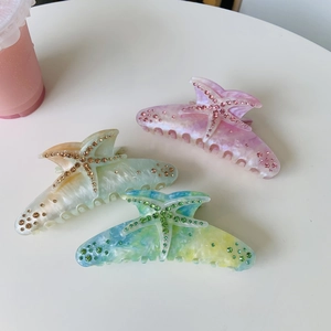 Starfish Hair Claw Clip Acetate Rhinestone Large Shark Clip Marble Gradient Elegant Fashion Accessories For Women
