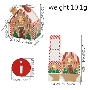 Christmas gingerbread house gift box with dimensions and flat layout for candy packaging