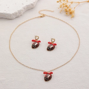 Details zum Rugby-Schmuckset mit Halskette und Ohrringen mit roten Schleifenakzenten