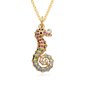 18K gold plated seahorse necklace with colorful micro-paved cubic zirconia stones