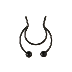 Unisex black stainless steel U-shaped non-piercing nose clip ring on white background