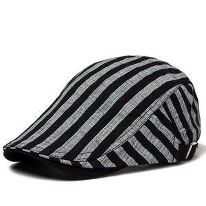 Classic striped duckbill beret in breathable linen cotton with adjustable metal buckle