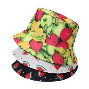 Summer Bucket Hat Polyester Fruit Print Sun Protection Wide Brim Outdoor Beach Travel Fashion For Women