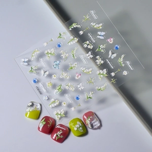 3D embossed lily of the valley nail stickers with floral and butterfly patterns