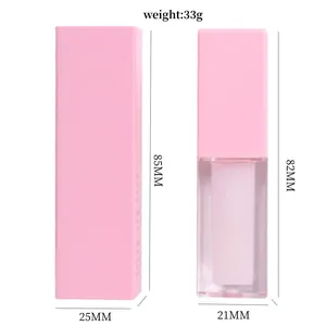 Detailed size specifications for glossy lip glaze with 85mm box height and 82mm bottle