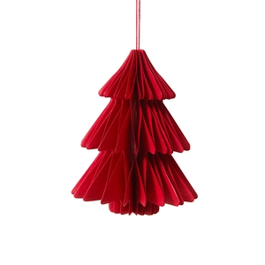 Three-layer red origami paper Christmas tree ornament with hanging string for decor