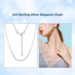 Polished S925 sterling silver 1.8mm flat snake chain necklace with model view