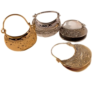 Textured lava geometric crescent hoop earrings in gold silver and black metal