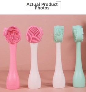 Dual-sided silicone facial brush with fine bristles and massage nodules for deep cleansing