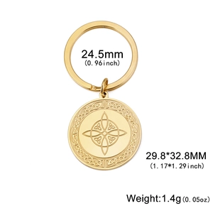 Gold stainless steel Witch's Knot keychain with Celtic pendant and 24.5mm ring