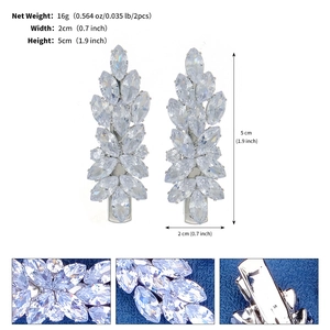 Détails de boucles d'oreilles feuilles en argent avec zircons marquise et dimensions