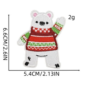 Detailed size specifications for a cute polar bear embroidered Christmas patch