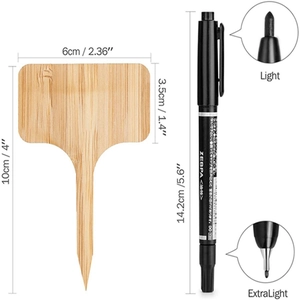 T-shaped wooden plant labels with double-ended marker pen for garden organization