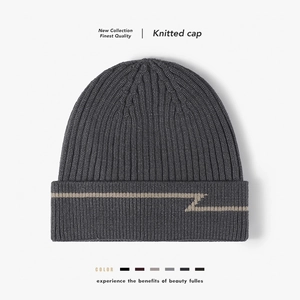 Knitted Beanie Hat Fleece Lined Winter Warm Thick Ribbed Cap Geometric Pattern For Men Women Unisex Cuffed Soft