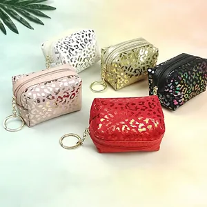 Mini leopard print coin purses in five metallic colors with gold keychains