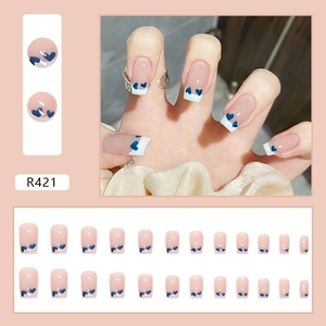 Unghie Finte a Pressione Stile Francese Dolce Riutilizzabili Design Fantasia Cuore Fiori Per Donne Ragazze Decorazione Manicure Unghie
