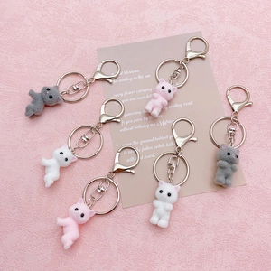 Cute Flocking Cat Keychain Healing Style Plush Kitten Bag Charm For AirPods Case Car Keys Hanging Ornament Decoration