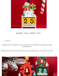 Dettaglio calendario dell'Avvento in legno 15cm con pupazzo di neve e Merry Christmas