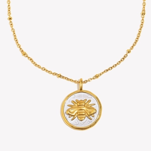 Collier avec pendentif pièce abeille en acier inoxydable plaqué or 18 carats