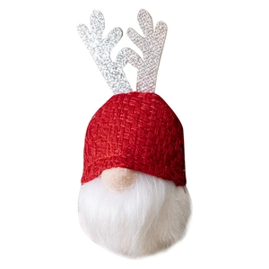 Christmas gnome ornament with red knit hat, silver antlers and white beard for 2025 decor
