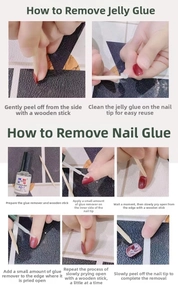 Detail view of nail removal kit showing adhesive remover and wooden stick instructions
