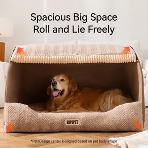 Plush semi-enclosed large pet bed for golden retrievers providing deep sleep comfort