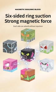 Detail showing magnetic blocks with monster patterns and six-sided ring suction features