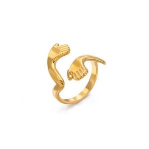 Gold plated stainless steel hugging hands open ring for women in hip hop fashion style