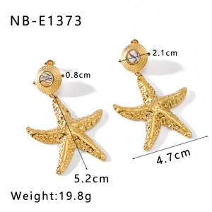 Detailed view of starfish earrings with shell inlay including exact measurements and weight