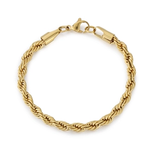Polished 18K gold stainless steel rope chain bracelet featuring a secure lobster clasp