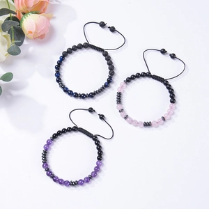 Morse code natural stone bracelets with amethyst, tiger eye and adjustable wax rope