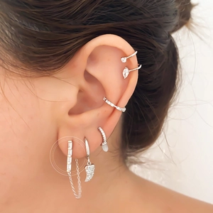 S925 silver needle zircon tassel drop earrings set with chains and ear cuffs